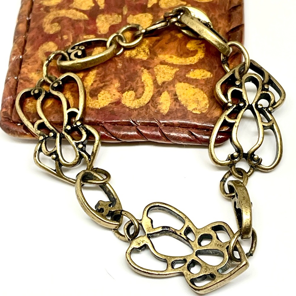 Vintage America Antique Bronze Patina Filigree Link Bracelet by Nine West 7.5”